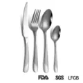 Modern silver stainless steel cutlery silverware set with textured handle details - Silver / 4 Pieces