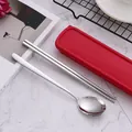 Premium 304 stainless steel portable cutlery set with red storage box for travel use - 2-Piece Set (Spoon/Chopsticks) / 410 Stainless Steel / Red Case