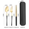 Portable gold and black stainless steel cutlery set with storage box - Black Gold-Three Piece Set