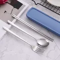 304 stainless steel cutlery set with chopsticks spoon fork and blue storage box - 3-Piece Set (Spoon/Fork/Chopsticks) / 410 Stainless Steel / Blue Case