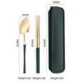 Portable gold and green stainless steel cutlery set with spoon and chopsticks in case - Green Gold-Two Piece Set