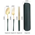 Premium portable green and gold stainless steel cutlery set with hard storage case - Green Gold-Three Piece Set