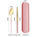 Portable pink and gold stainless steel cutlery set with case, weight and size details. - Pink Gold-Two Piece Set