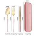 Pink and gold stainless steel portable cutlery set with storage box dimensions - Pink Gold-Three Piece Set