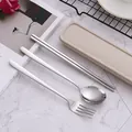 Portable 304 stainless steel cutlery set including fork, spoon, chopsticks and case - 3-Piece Set (Spoon/Fork/Chopsticks) / 410 Stainless Steel / Beige Case