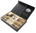 Professional 24-piece stainless steel cutlery set in a premium black gift box packaging. - 24-piece Set - Silver