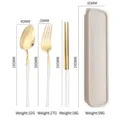 Portable gold stainless steel spoon fork chopsticks set with white handles and case - White Gold-Three Piece Set