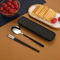 Portable 304 stainless steel spoon and chopsticks set in black variant with storage box - Korean Style Black Silver / 304 2-Piece Set (With Box)