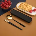 Portable black and gold stainless steel flatware set with a matching storage box - Korean Style Black Gold / 304 2-Piece Set (With Box)