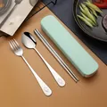 Portable stainless steel cutlery set with mint green storage case and smiley face - Three-Piece Set / Green