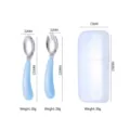 Ensemble fourchette et cuillère bébé en inox bleu avec boîte de rangement et dimensions - Ensemble Cuillère Fourchette Bleue Avec Boîte