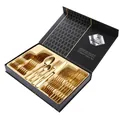 24-piece gold stainless steel cutlery set with polished finish in a premium gift box - 24-piece set-Gold