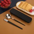 Portable 304 stainless steel cutlery set with black storage box for single person dining - Portuguese Style Black Silver / 410 2-Piece Set (With Box)
