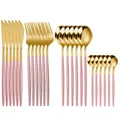 Elegant 24-piece stainless steel cutlery set with gold finish and pink handles in Portuguese style - 24-Piece Set (OPP Bag) / Pink Gold