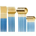 24-piece gold and blue stainless steel cutlery set in Portuguese style - 24-Piece Set (OPP Bag) / Blue Gold