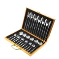 24-piece stainless steel cutlery set with Portuguese style steak knives and gold gift box - 24 Pcs Set / Silver
