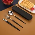 Portable stainless steel cutlery set with black handles and storage case - Portuguese Style Black Silver / 410 3-Piece Set (With Box)
