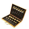 Luxury 24-piece gold stainless steel cutlery set presented in a portable gift box suitcase. - 24 Pcs Set / Gold