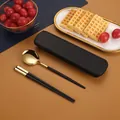 Portable black and gold stainless steel spoon and chopsticks set with sleek storage box - Portuguese Style Black Gold / 410 2-Piece Set (With Box)