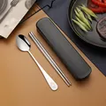 Portable stainless steel cutlery set with black storage box and smiley face spoon - Two-Piece Set / Black
