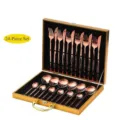 24-piece rose gold stainless steel cutlery set in golden gift box - 24 Pcs Set / Rose Gold