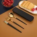 Portable black and gold 304 stainless steel travel cutlery set with storage box - Portuguese Style Black Gold / 410 3-Piece Set (With Box)