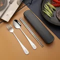 Portable stainless steel cutlery set with smile pattern and black storage box - Three-Piece Set / Black