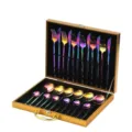 24-piece rainbow stainless steel cutlery set presented in an elegant gold gift suitcase - 24 Pcs Set / AB Color