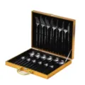 Elegante set di posate in acciaio inox nero da 24 pezzi in scatola regalo dorata di lusso - Set da 24 Pezzi / Nero