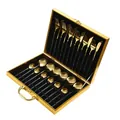 Set di posate da 24 pezzi in acciaio inossidabile dorato con manici neri in scatola - Set da 24 Pezzi / nero e oro