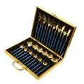 Elegante set di posate da 24 pezzi in acciaio inossidabile oro e blu con scatola regalo - Set da 24 Pezzi / Oro Blu