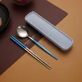 Blauwe roestvrijstalen bestekset met draagbare opbergkoffer - Blauw Zilver - 2-delige Set