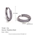 Silver stainless steel hoop earrings with AAA zircon pavé setting, 11.7mm size - 12mm / Silver