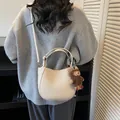 Stylish cream white textured hobo bucket bag with top handle and crossbody strap - Creamy White With Charm