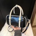 Chic mini black pillow handbag with white contrast trim and decorative green beads - Black Standard / Black