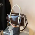 Fashionable mini brown and white contrast leather pillow bag with crossbody strap - 咖啡色标准款 / Coffee