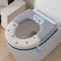 Coprisedile per WC in peluche ispessito con chiusura lampo, colore blu e bianco - Nuvola / Blu