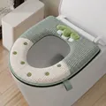 Copriwater invernale in peluche ispessito con motivo a dinosauro verde e chiusura a cerniera - Nuvola / Verde