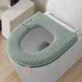 Funda para asiento de inodoro de felpa verde con bordado de gato y diseño de cremallera - Verde Gato Simple