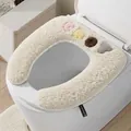 Premium soft cream plush toilet seat cover with cute colorful embroidery variant - 42*39*2cm / Korean Style CMOT White