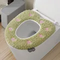 Plush olive green toilet seat cover with cute pink heart patterns and thick material. - Heart / Green