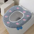 Plush grey toilet seat cover featuring cute pink hearts and soft furry texture design. - Heart / Blue