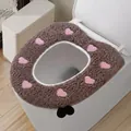 Soft plush brown toilet seat cover with cute pink heart patterns for bathroom decor. - Heart / Coffee