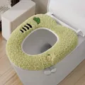 Soft light green plush toilet seat cover with cute cartoon embroidery for bathroom decor - 42*39*2cm / Heart-Shaped Carrot Green
