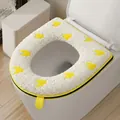 Soft thickened plush toilet seat cover with cute yellow duck pattern and handle - Houndstooth / Yellow