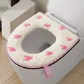Soft pink and white plush toilet seat cover with zipper and handle for bathroom decor - Houndstooth / Pink