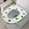 Soft plush white toilet seat cover with green leaf pattern and convenient lifting handle - Houndstooth / Green