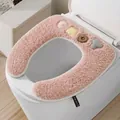 Pink plush toilet seat cover with cute decorative patches in a bathroom - 42*39*2cm / Korean Style CMOT Pink