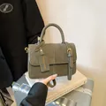 Elegant vintage green women's top handle square bag with stitched crossbody strap - Green Without Pendant