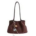 Vintage brown suede tote bag with leopard heart pendant for women's autumn winter style - Suede Surface With Pendant / Coffee